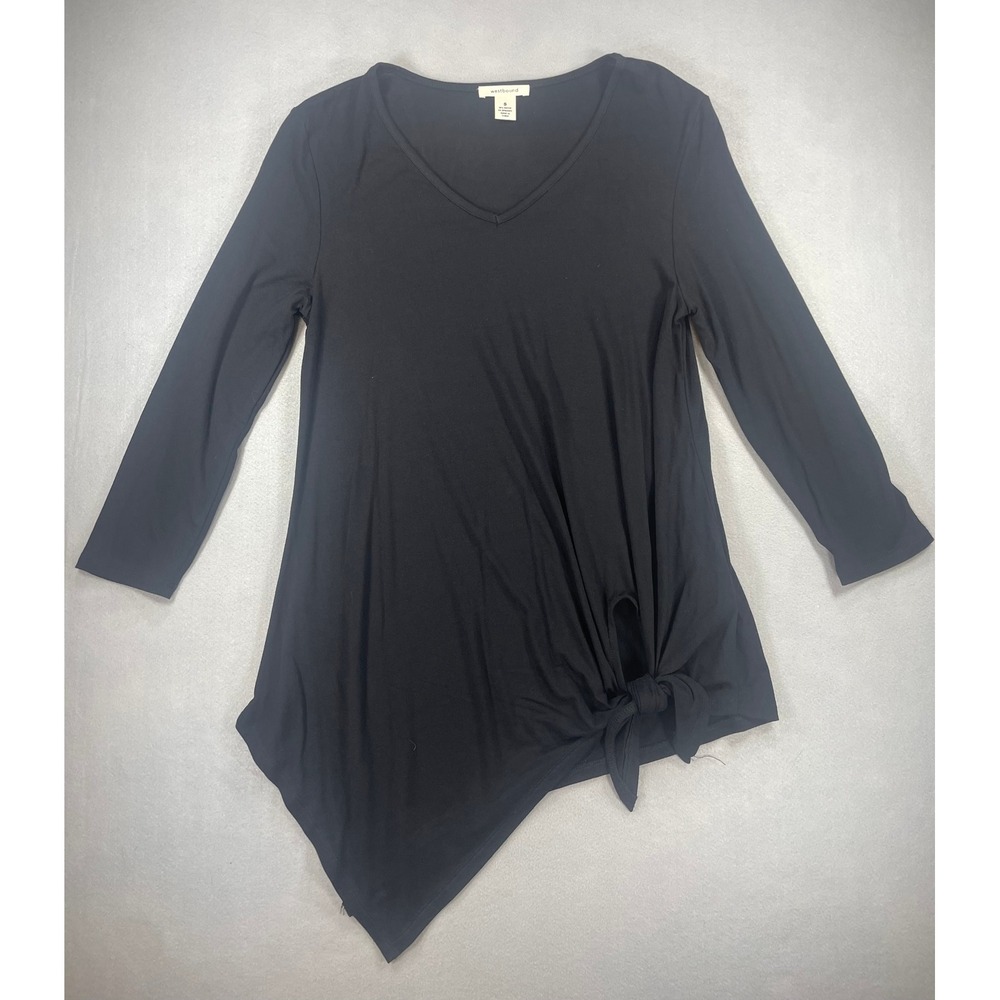 Westbound Womens Black V-Neck‎ Long Sleeve Asymmetrical Tie Knot Hem Top Small